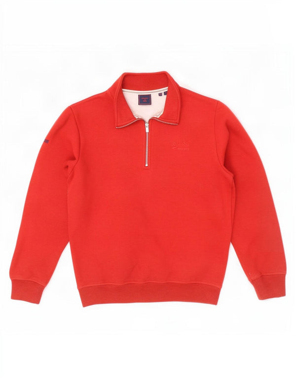 Superdry Sudadera con cuello y cremallera para hombre, jersey de algodón rojo medio