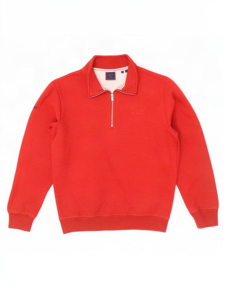 Superdry Sudadera con cuello y cremallera para hombre, jersey de algodón rojo medio