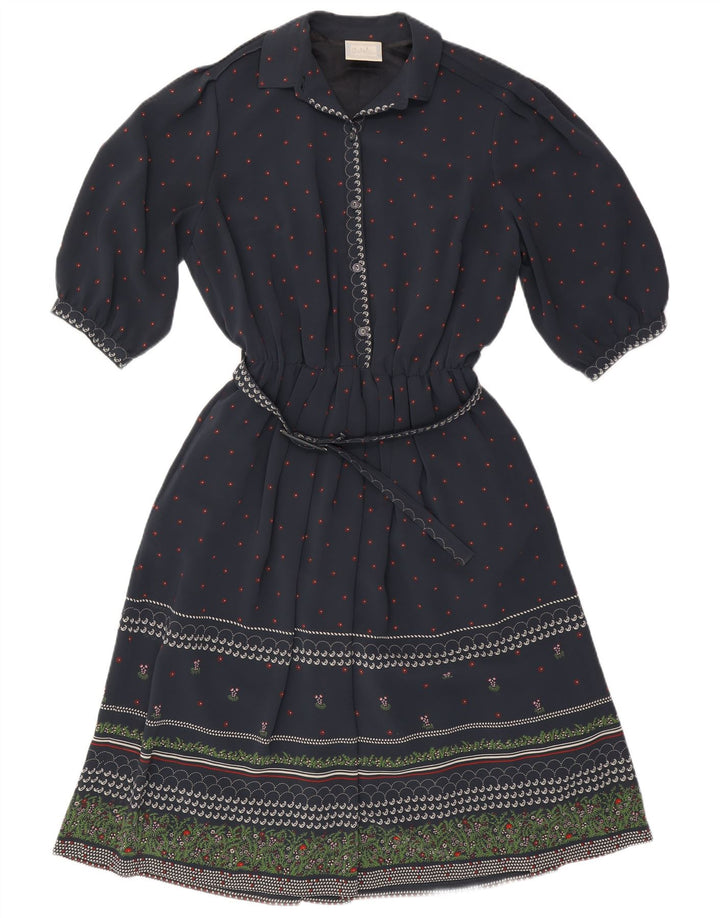 RALPH Vestido acampanado de manga 3/4 para mujer EU 46 XL Poliéster floral azul marino