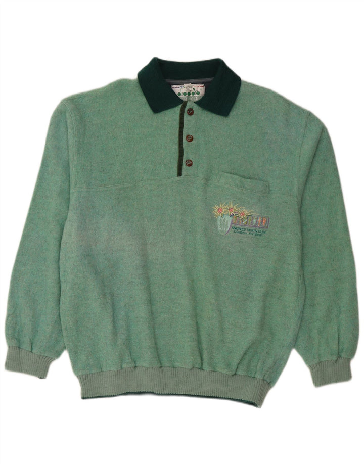 DIADORA Jersey tipo polo con cuello tipo polo de lana verde grande para hombre