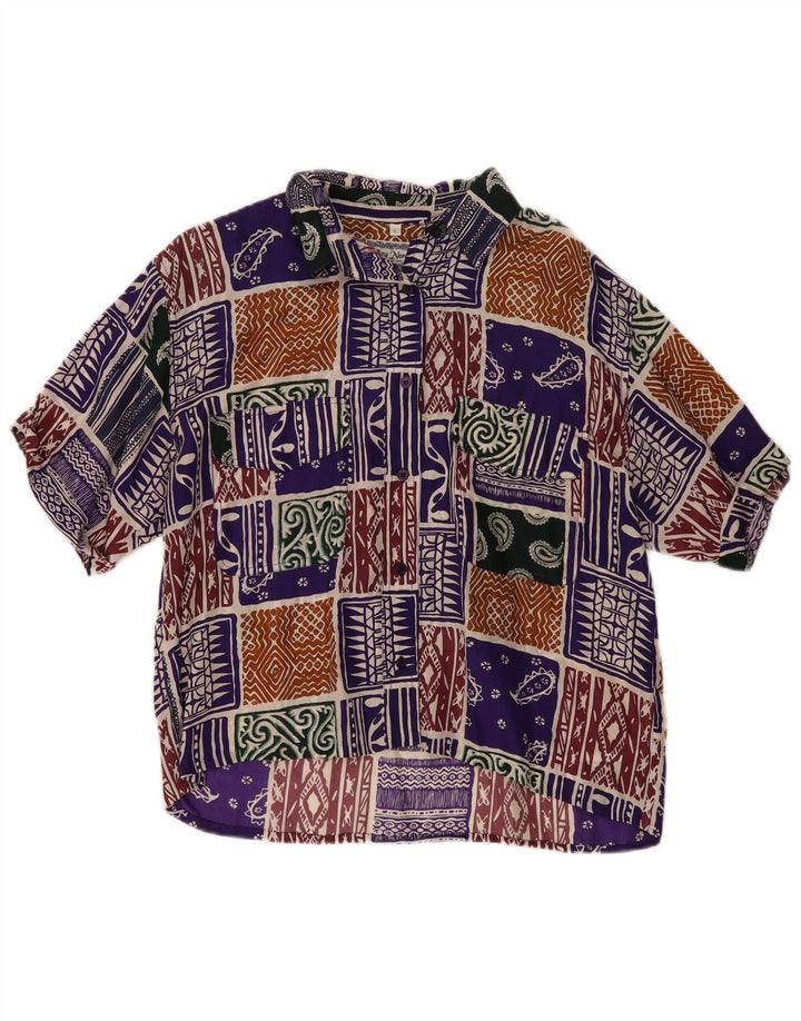 Vintage mujer camisa blusa Reino Unido 16 gran patchwork multicolor