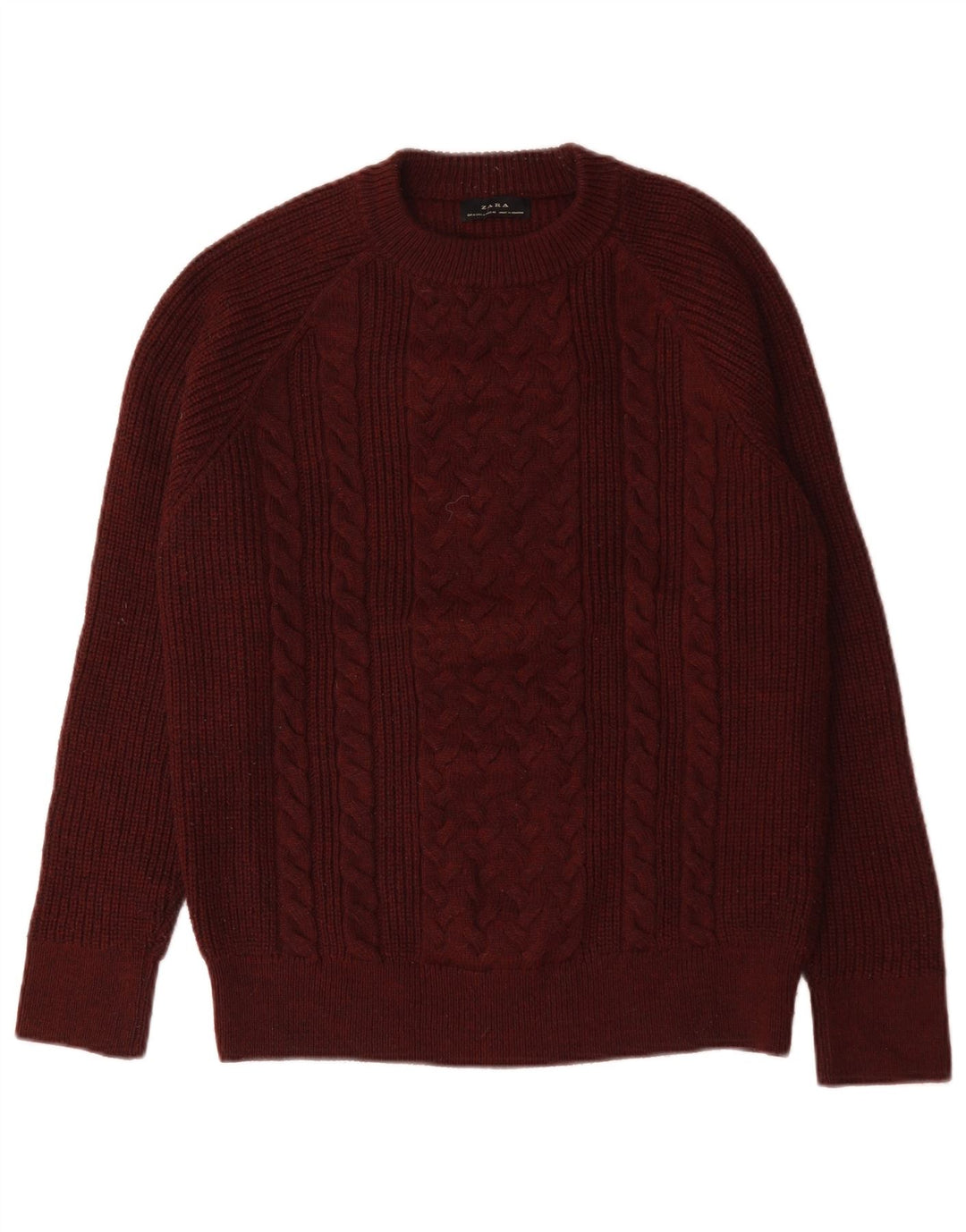 Zara Hombre Jersey Cuello Redondo Lana Medio Burdeos