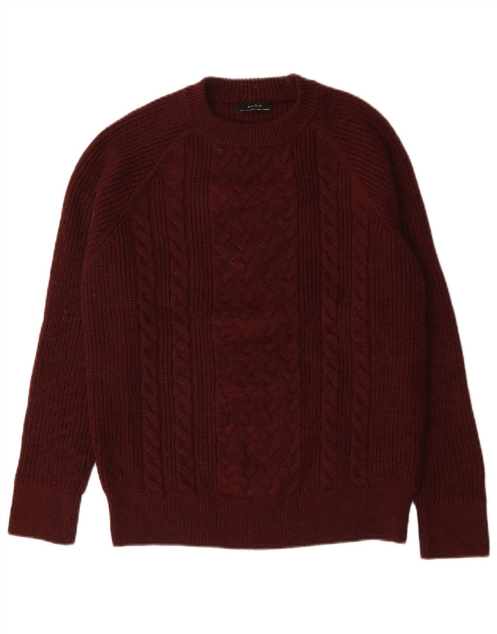Zara Hombre Jersey Cuello Redondo Lana Medio Burdeos
