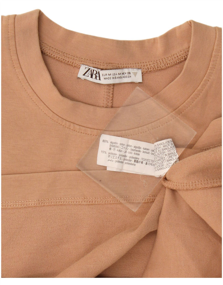 Zara Mujer Camiseta Top UK 44 Algodón Beige Medio