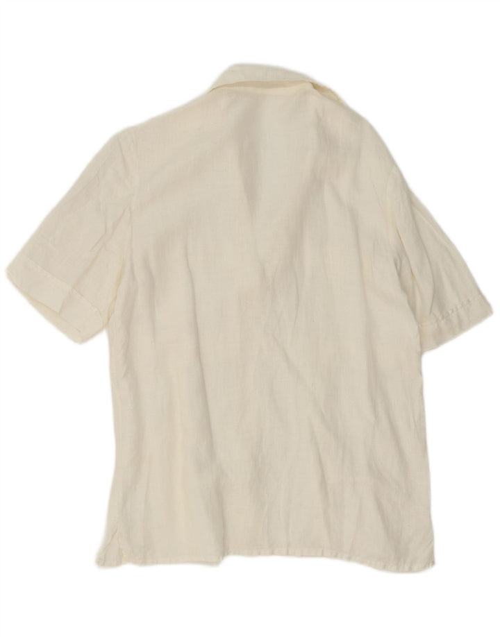 Vintage mujer manga corta pullover camisa IT 44 lino blanco medio