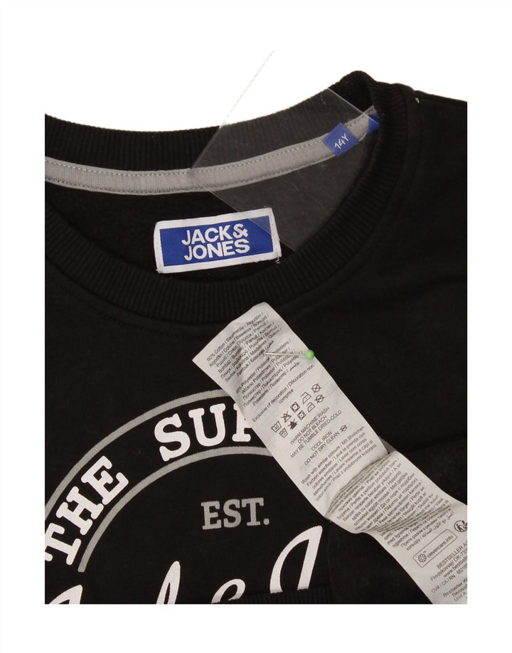JACK & JONES Boys Graphic Sweatshirt Jumper 13-14 Years Black Polyester Vintage Jack & Jones and Second-Hand Jack & Jones from Messina Hembry 