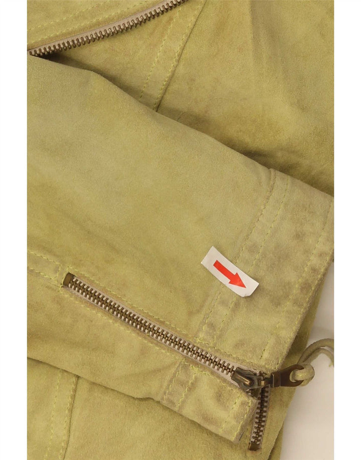Vintage mujer crop ante biker chaqueta IT 40 pequeño cuero verde