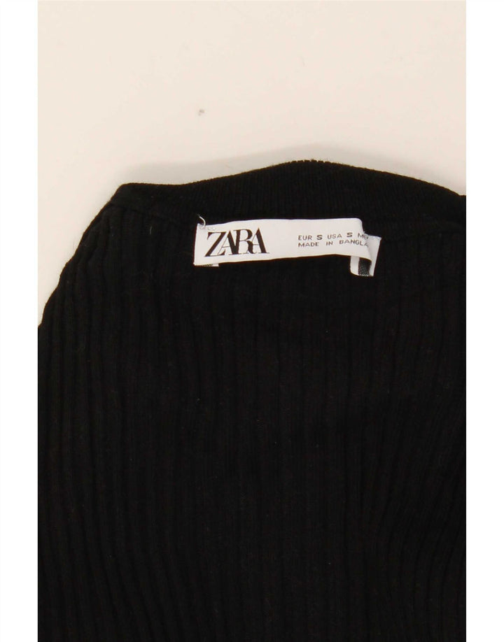 Zara Mujer Crop Top Manga Larga UK 8 Small Viscosa Negra