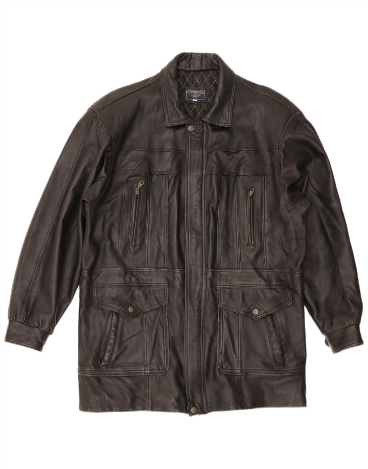 Vintage hombres cuero abrigo Reino Unido 40 grande negro