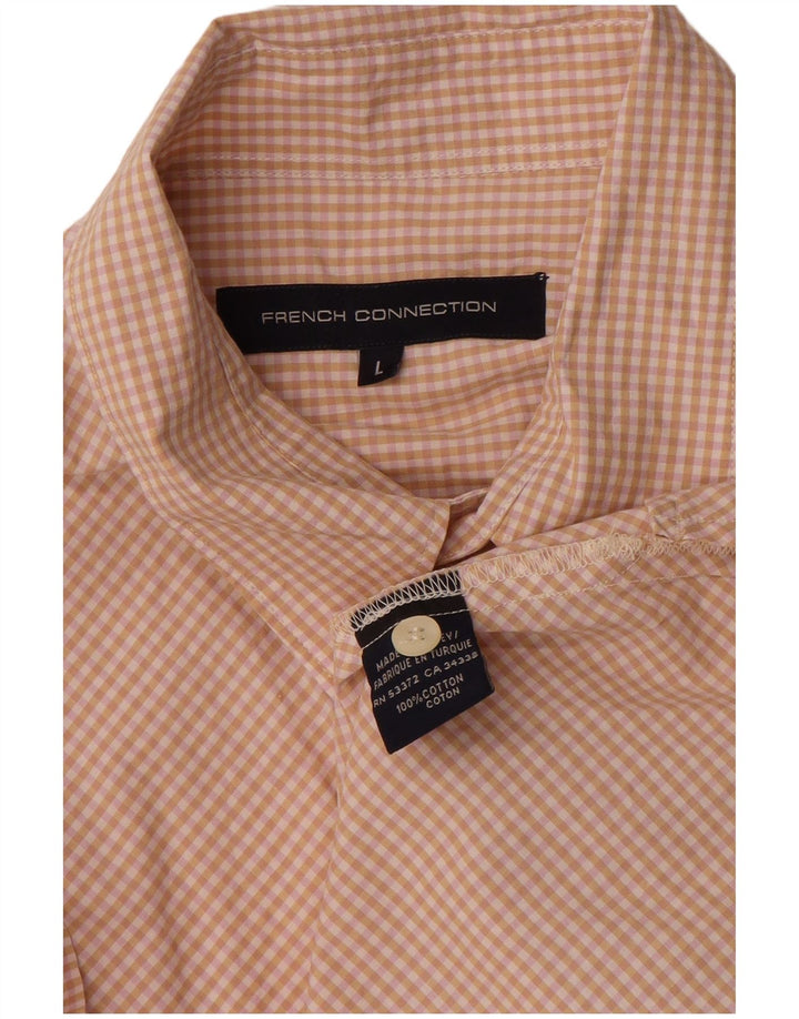 FRENCH CONNECTION Camisa de manga corta para hombre de algodón a cuadros beige grande