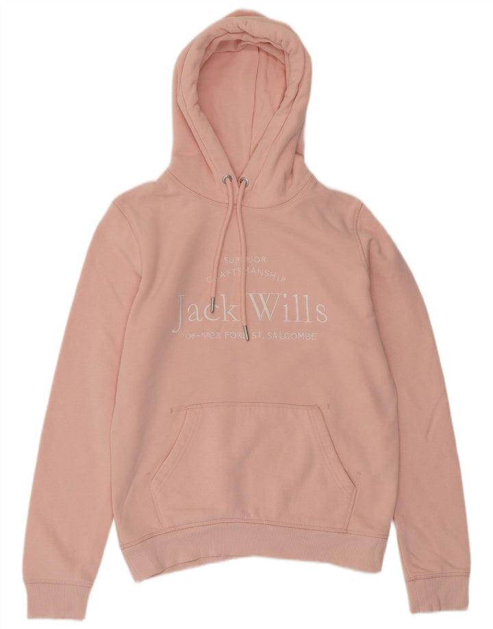 JACK WILLS Jersey con capucha de gran tamaño con gráfico para mujer UK 8 Small Pink Cotton