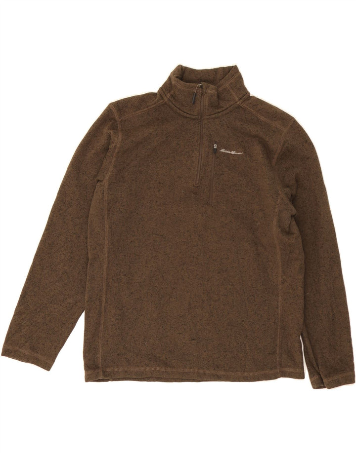 EDDIE BAUER Mens Zip Neck Sweatshirt Jumper Large Brown Polyester Vintage Eddie Bauer and Second-Hand Eddie Bauer from Messina Hembry 