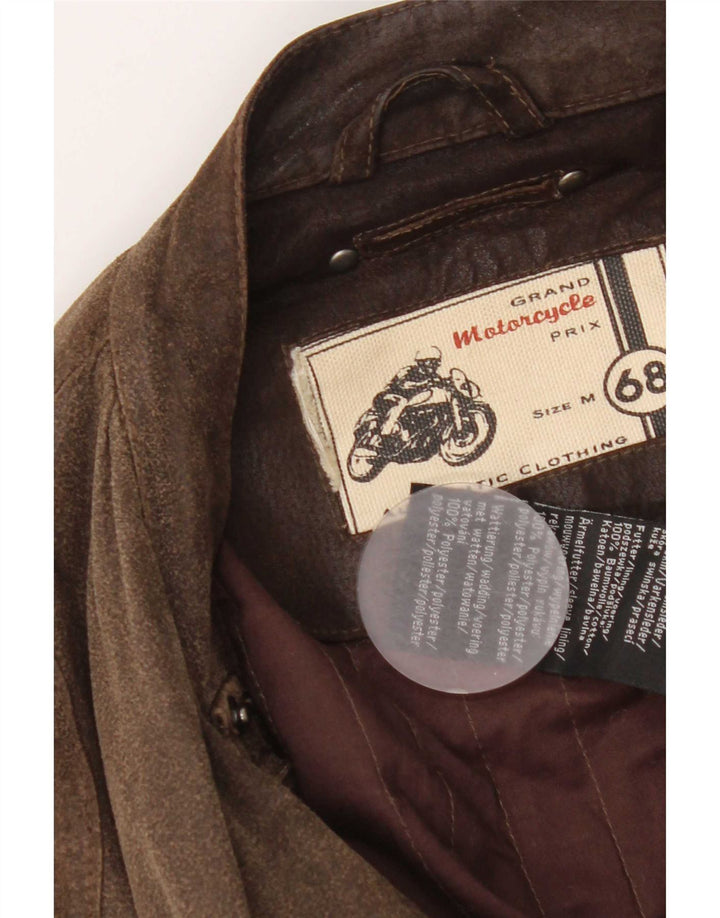 Vintage hombres motocicleta cuero chaqueta utilitaria Reino Unido 38 marrón medio