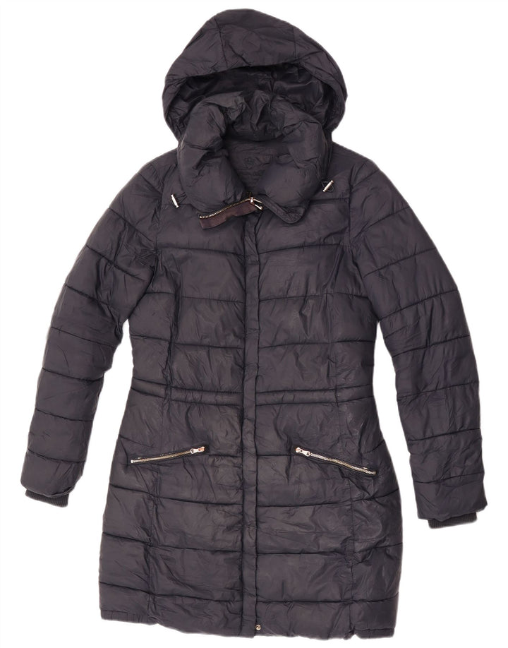 Massimo Dutti Abrigo Acolchado Con Capucha Mujer UK 40 Small Nylon Negro