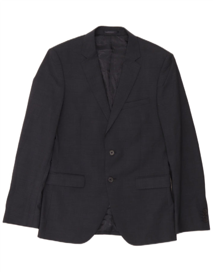 Dkny Chaqueta tipo blazer ajustada con 2 botones para hombre UK 38 Lana azul marino mediana