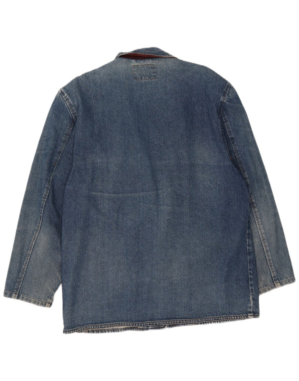 Vintage hombres 1 botón denim Blazer chaqueta IT 48 algodón azul medio
