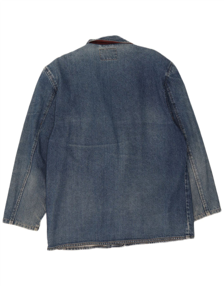 Vintage hombres 1 botón denim Blazer chaqueta IT 48 algodón azul medio