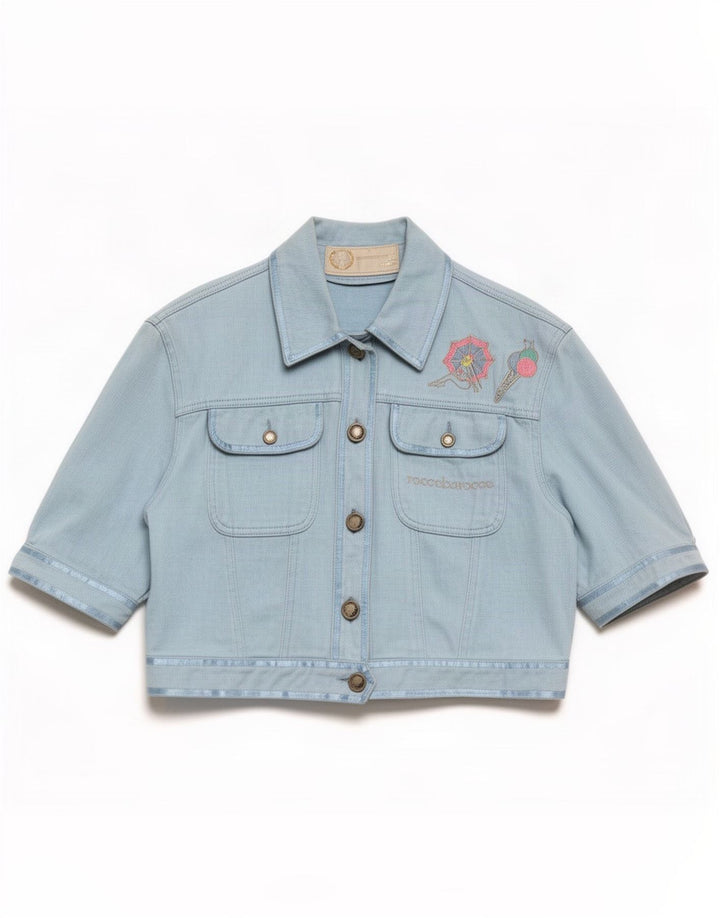 Roccobarocco Chaqueta vaquera corta con gráfico para mujer IT 44 Azul medio