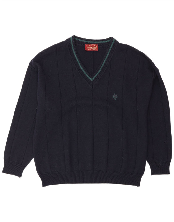 Il Granchio Jersey con Cuello en V para Hombre Large Lana Azul Marino