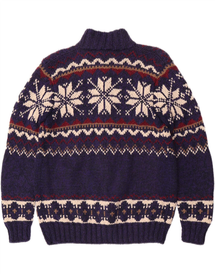 Vintage hombres Cardigan suéter medio azul Fair Isle