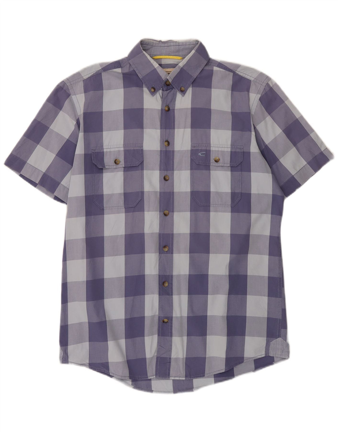 Camisa Camel Active de manga corta para hombre con ajuste regular y algodón a cuadros azul medio