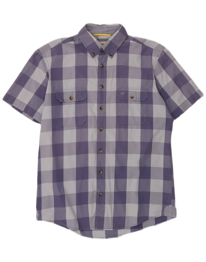 Camisa Camel Active de manga corta para hombre con ajuste regular y algodón a cuadros azul medio