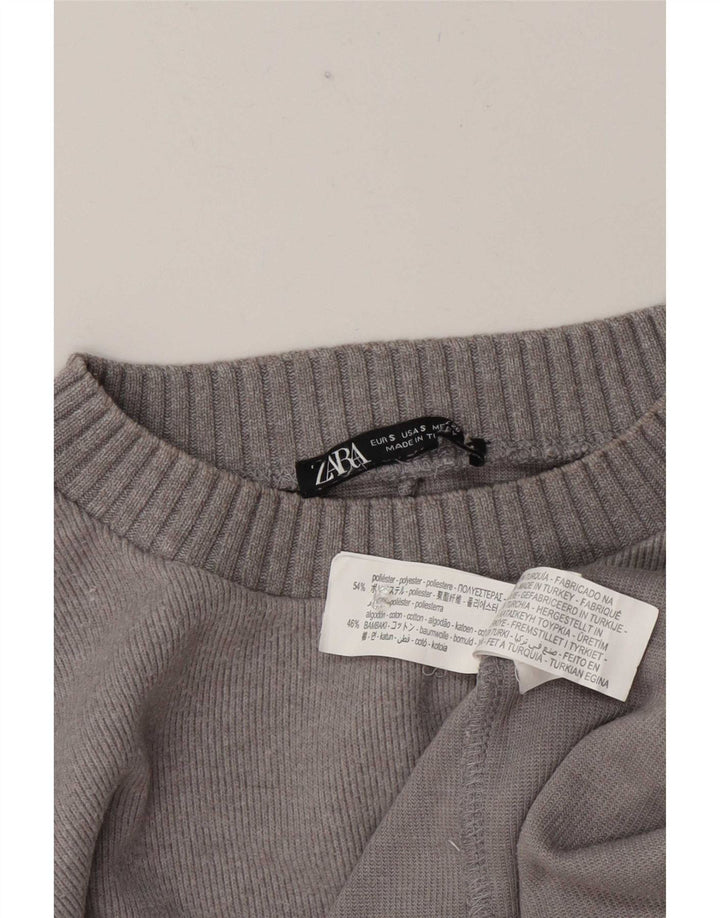 Zara Mujer Loose Fit Top Manga Larga UK 40 Pequeño Poliéster Gris