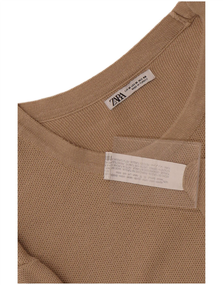 Zara Hombre Camiseta Manga Corta Top Algodón Marrón Medio