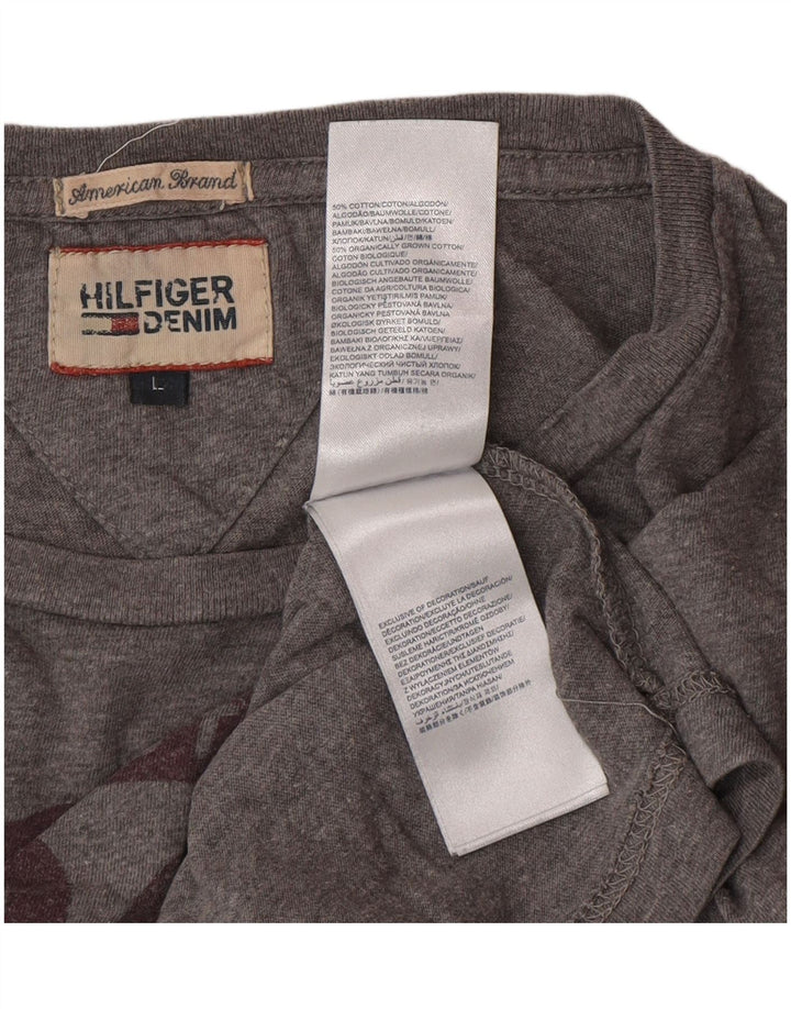 TOMMY HILFIGER Top gráfico para hombre de manga larga de algodón gris grande