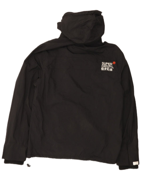Superdry Mujer Chaqueta Cortavientos Con Capucha Gráfica UK 40 XL Nylon Negro
