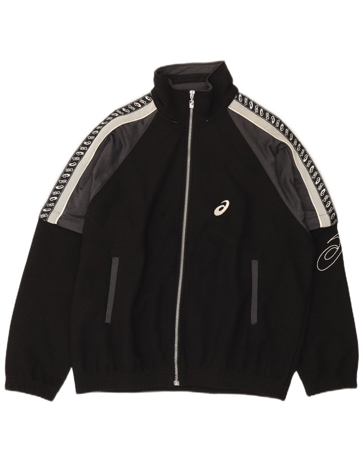 Asics Hombre Gráfico Chándal Top Chaqueta Grande Negro Colorblock