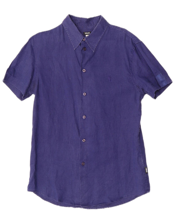 Versace Hombre Camisa Manga Corta Small Lino Azul Marino