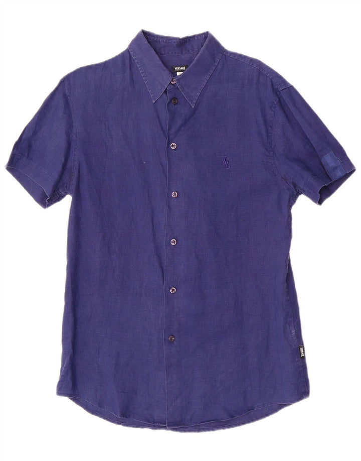 Versace Hombre Camisa Manga Corta Small Lino Azul Marino