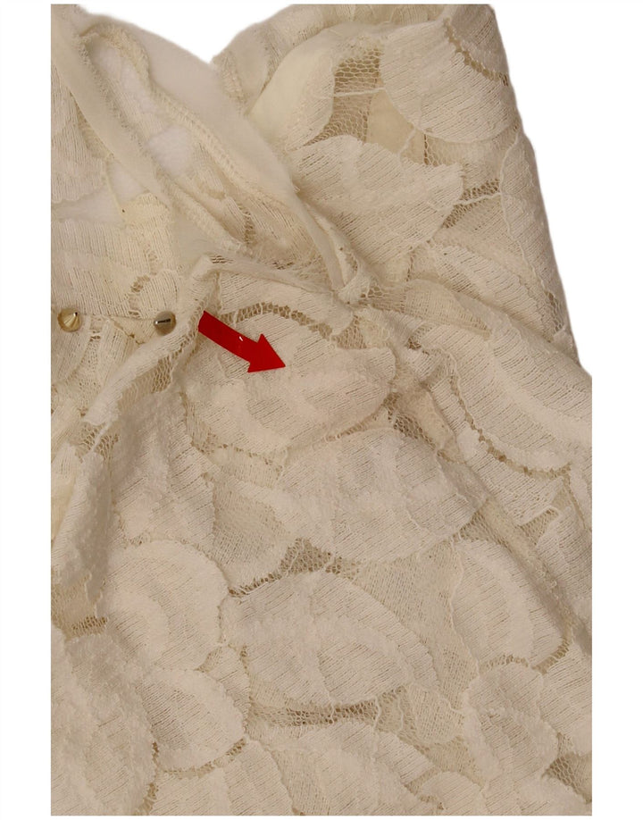 Zara Mujer Blusa De Encaje Top Reino Unido 12 Mediano Off White Floral