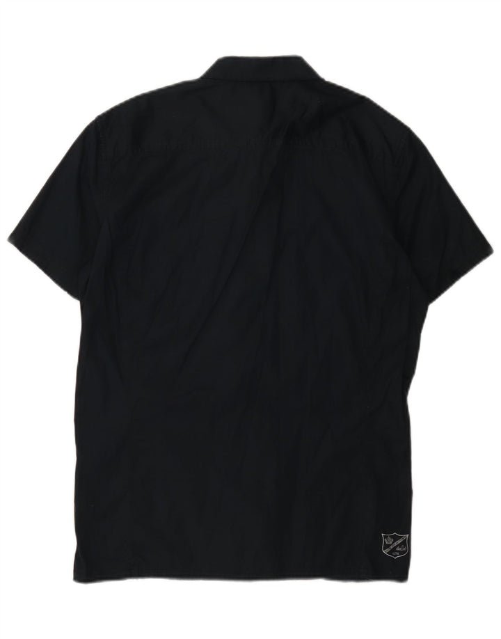 Diesel Camisa Militar De Manga Corta Para Hombre Algodón Azul Marino Medio