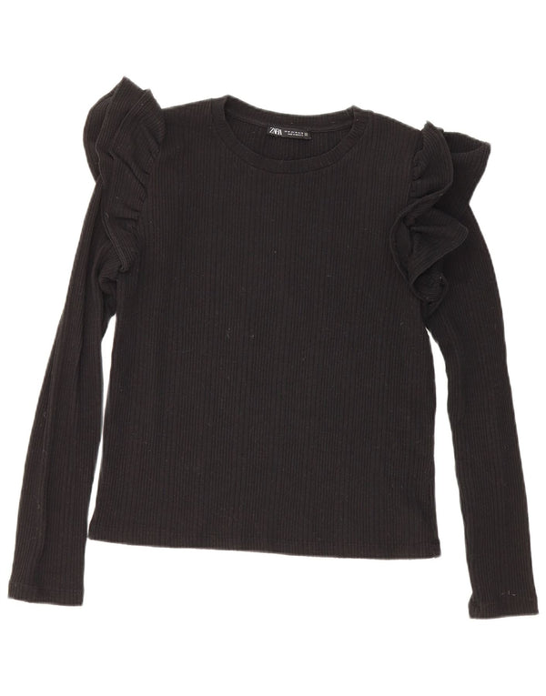 Zara Mujer Crop Top Manga Larga UK 42 Medium Negro