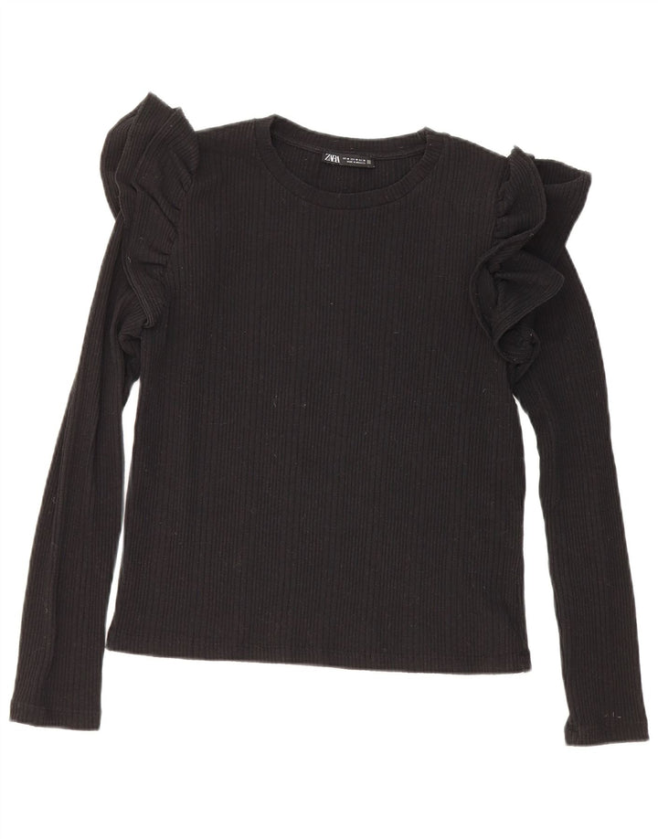 Zara Mujer Crop Top Manga Larga UK 42 Medium Negro