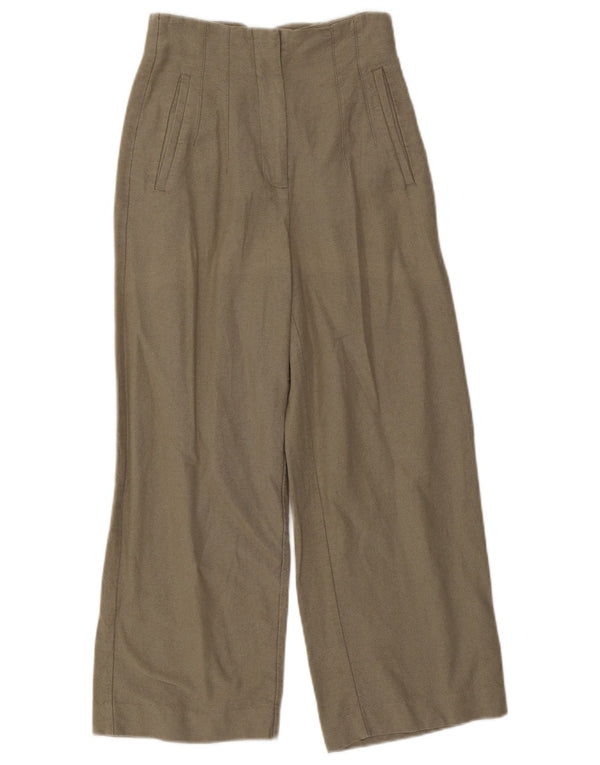 Zara Mujer Pantalones Cortos De Pierna Ancha Y Cintura Alta XS W24 L25 Algodón Caqui
