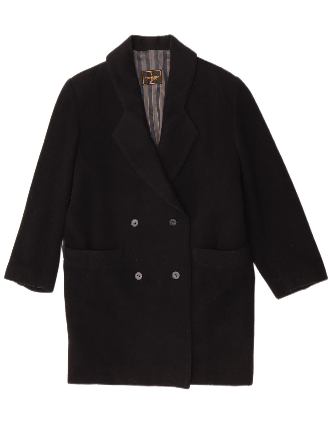 Abrigo Mujer Trussardi Jeans Cruzado IT 42 Mediano Lana Virgen Negro