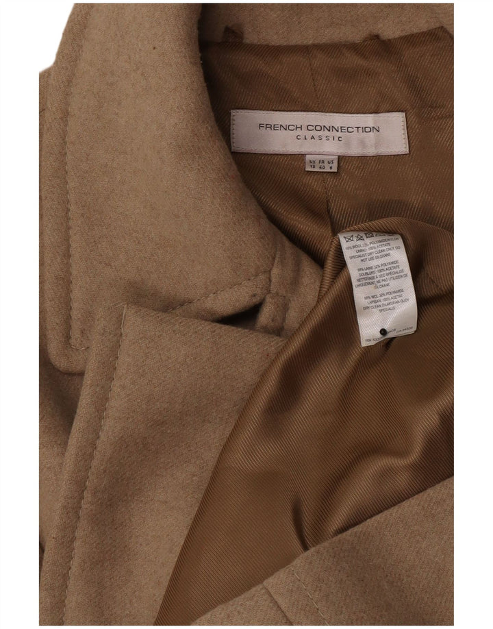 French Connection Abrigo cruzado para mujer UK 42 Lana beige medio