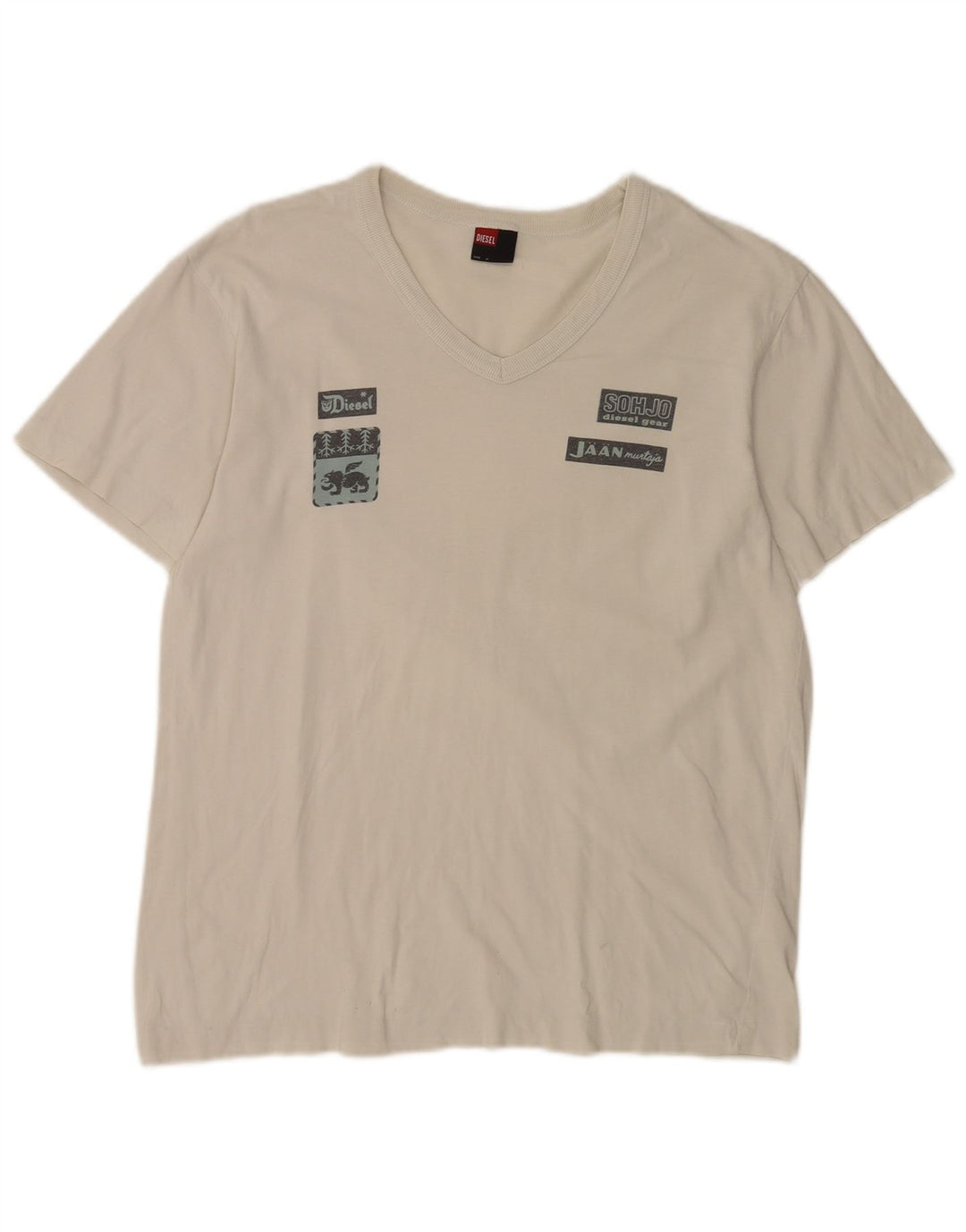 Diesel Hombre Camiseta Gráfica Top Medio Algodón Blanco