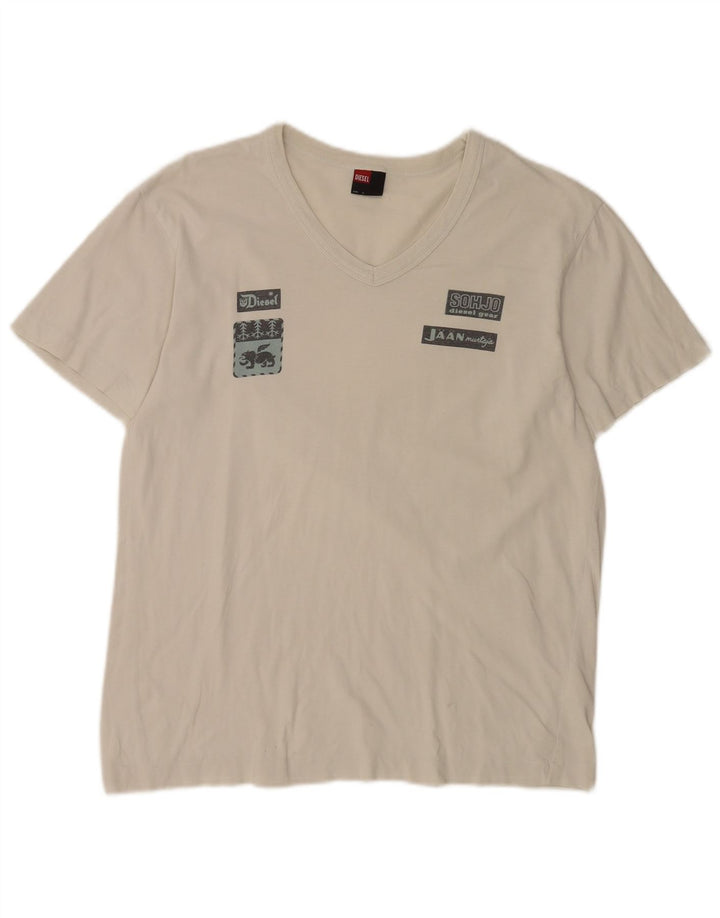 Diesel Hombre Camiseta Gráfica Top Medio Algodón Blanco