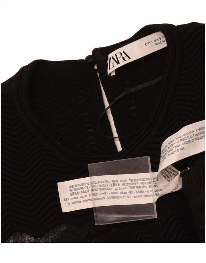 ZARA Vestido largo de encaje sin mangas para mujer UK 8 Small Viscosa negra