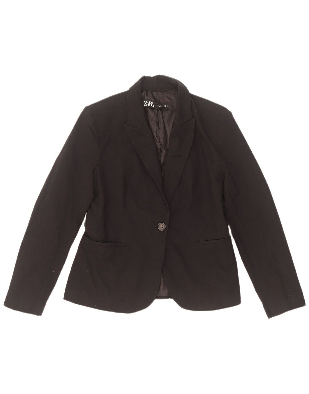 Zara Mujer Chaqueta Blazer De 1 Botón EU 38 Pequeña Poliéster Negro