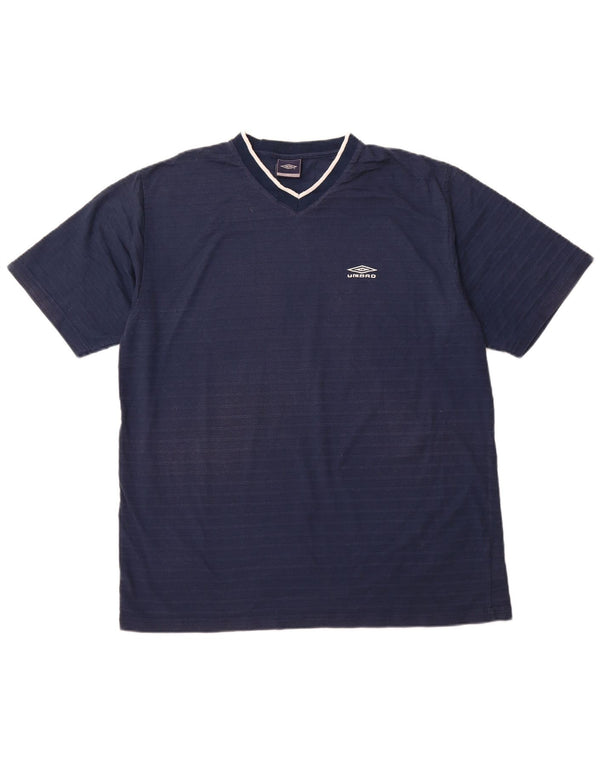 UMBRO Mens T-Shirt Top 2XL Navy Blue Striped Polyester
