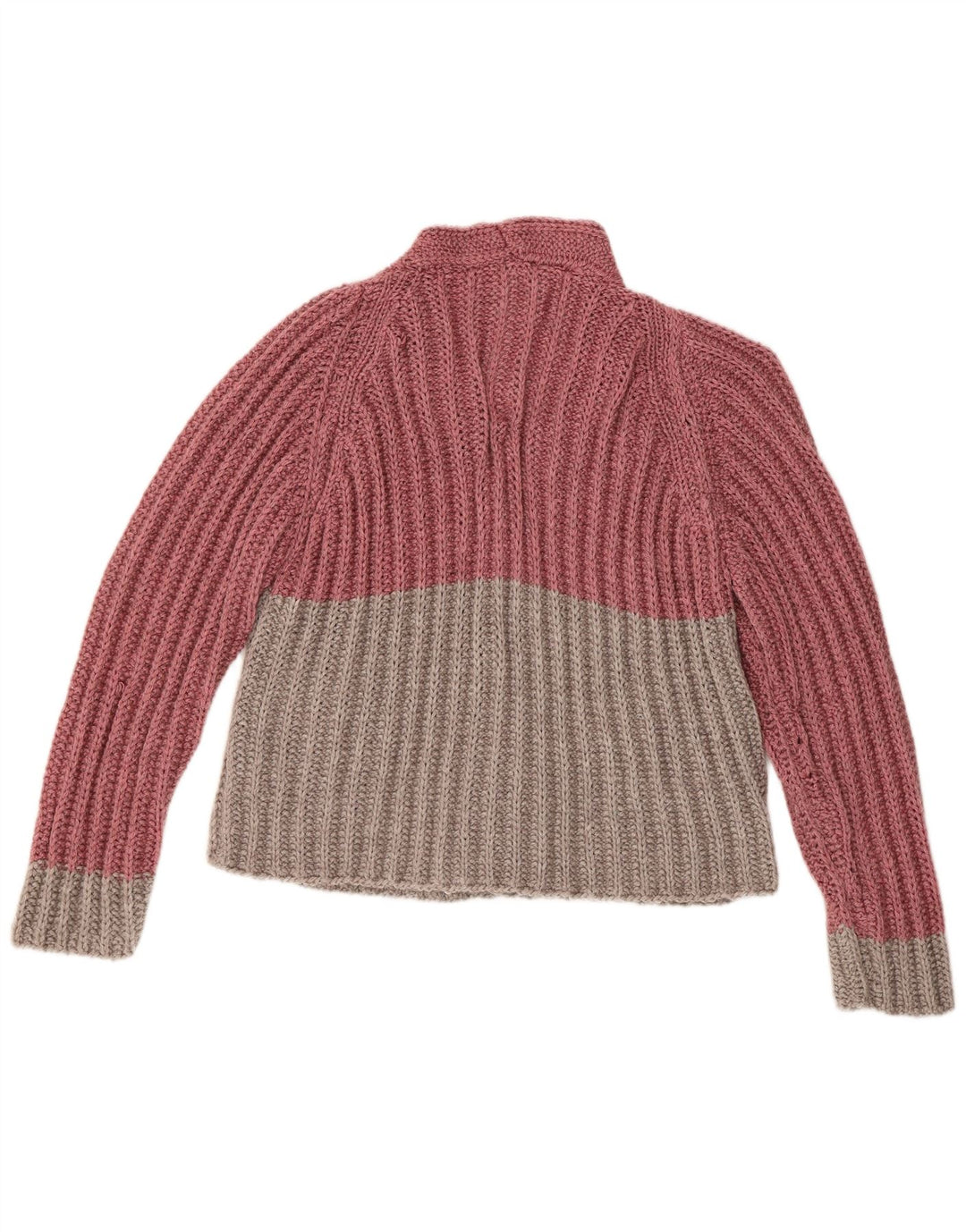 VINTAGE suéter cárdigan para mujer Reino Unido 16 bloque de color rosa grande