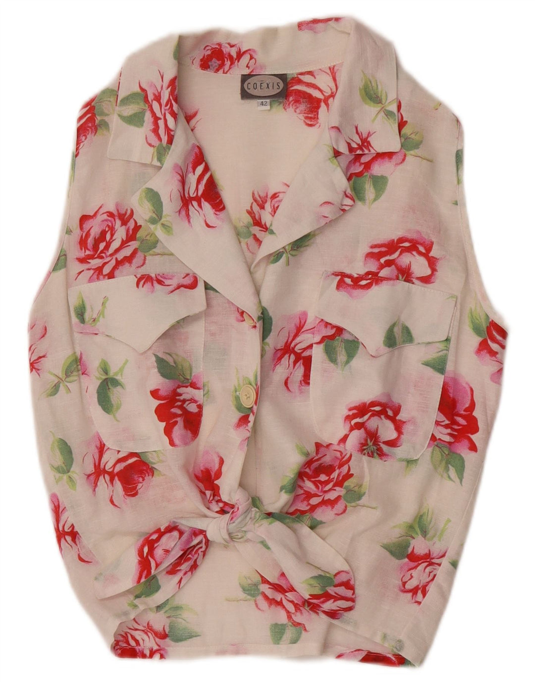 Coexis Blusa Corta Sin Mangas para Mujer IT 42 Medium White Floral