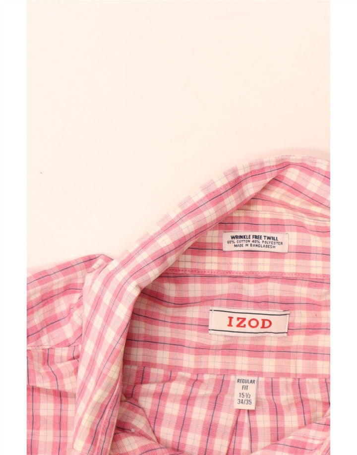 IZOD Camisa de corte regular para hombre, talla 15 1/2, algodón a cuadros rosa mediano
