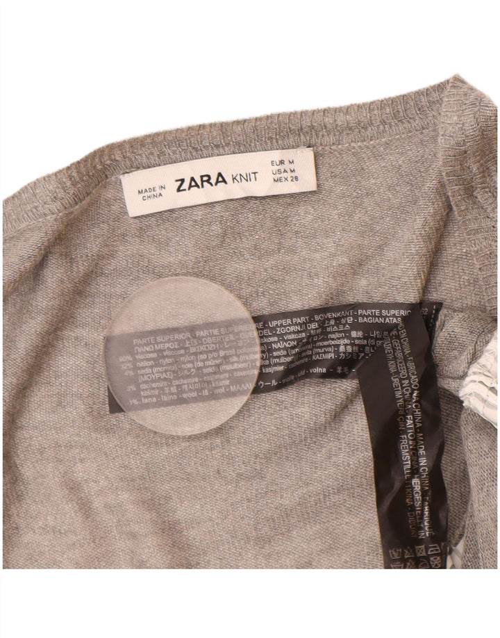 ZARA Jersey largo con cuello barco para mujer, talla 44, viscosa gris medio