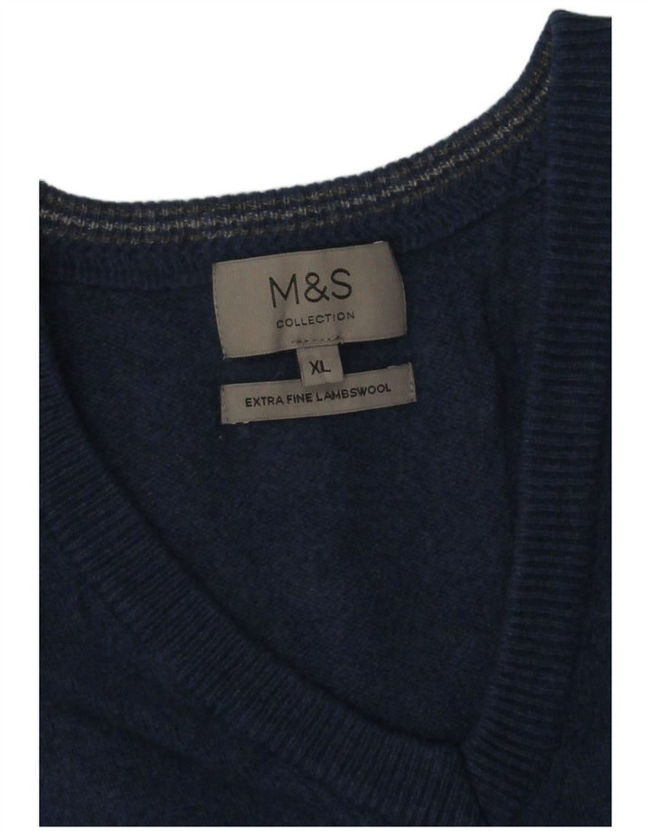 Marks & Spencer Jersey con Cuello en V para Hombre XL Lana Azul
